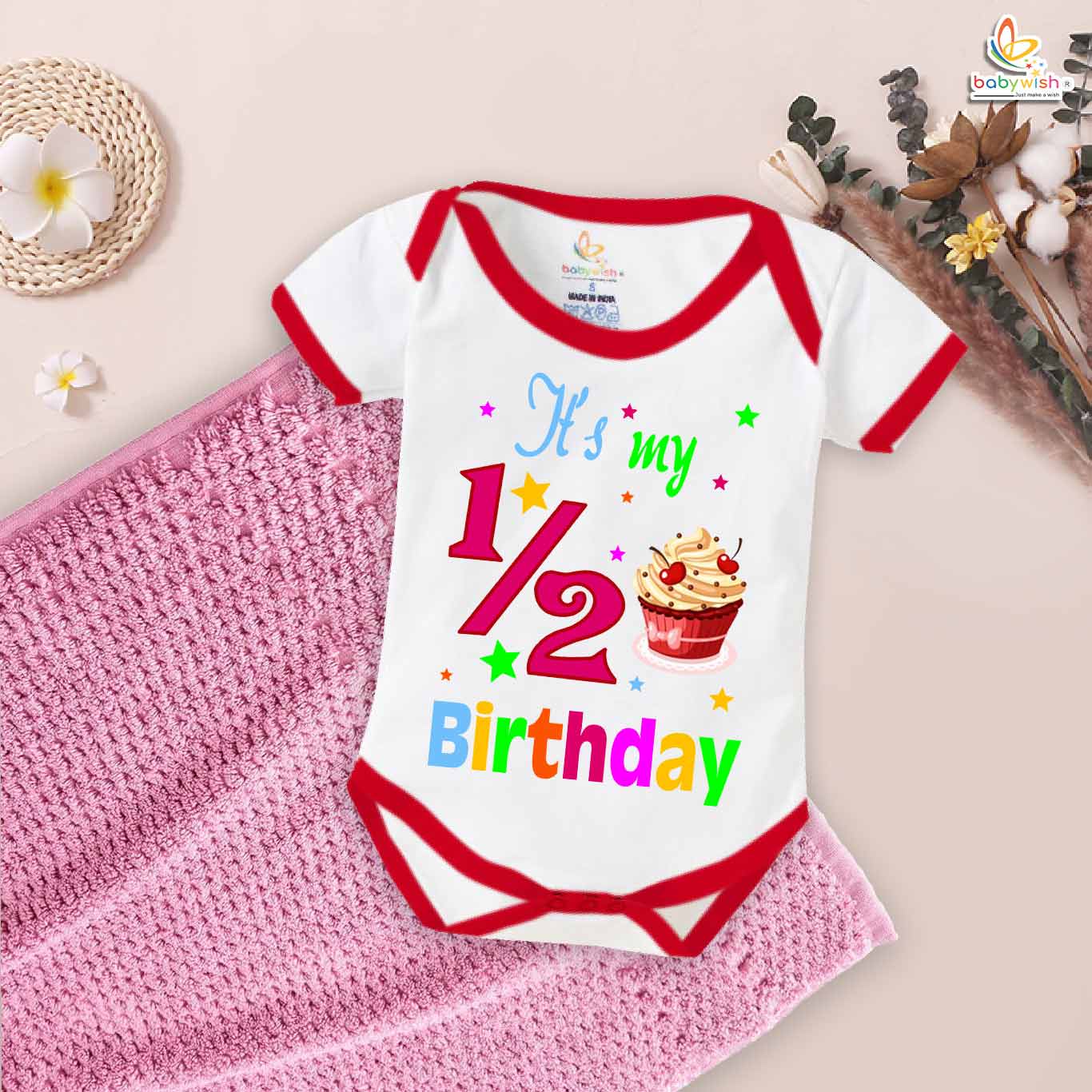 It’s My 1/2 Birthday Romper – My First Half Birthday Bodysuit for 6 Month Baby Girls – Cute Cherry Design Infant Outfit – Babywish