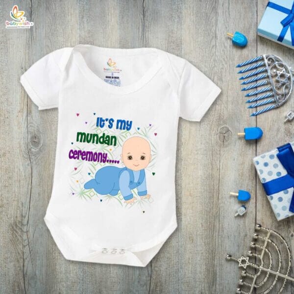 Newborn mundan ceremony clothes Bodysuit romper for Unisex Onesies Infant Half Sleeve| It's My Mundan Ceremony | - Image 2