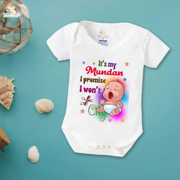 Newborn mundan ceremony clothes Bodysuit romper for Unisex Onesies Infant Half Sleeve | It's my Mundan I promise I Won't Cry | - Image 2