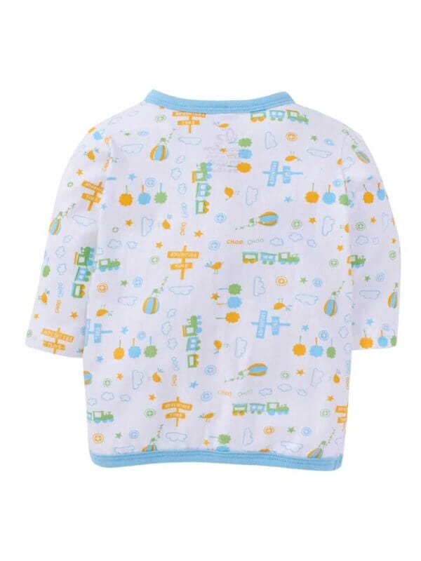 kids top bottom baby Jhabla Set Full Sleeve Pure Cotton kids tshirt Jhabla pajama set - Blue Magic Train Print - Image 3