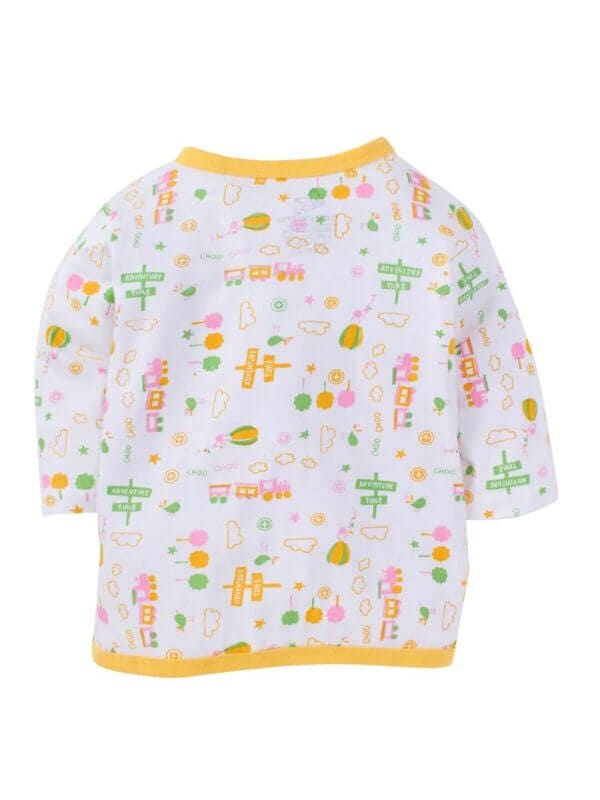 kids top bottom baby Jhabla Set Full Sleeve Pure Cotton kids tshirt Jhabla pajama set - Lemon Magic Train Print - Image 3