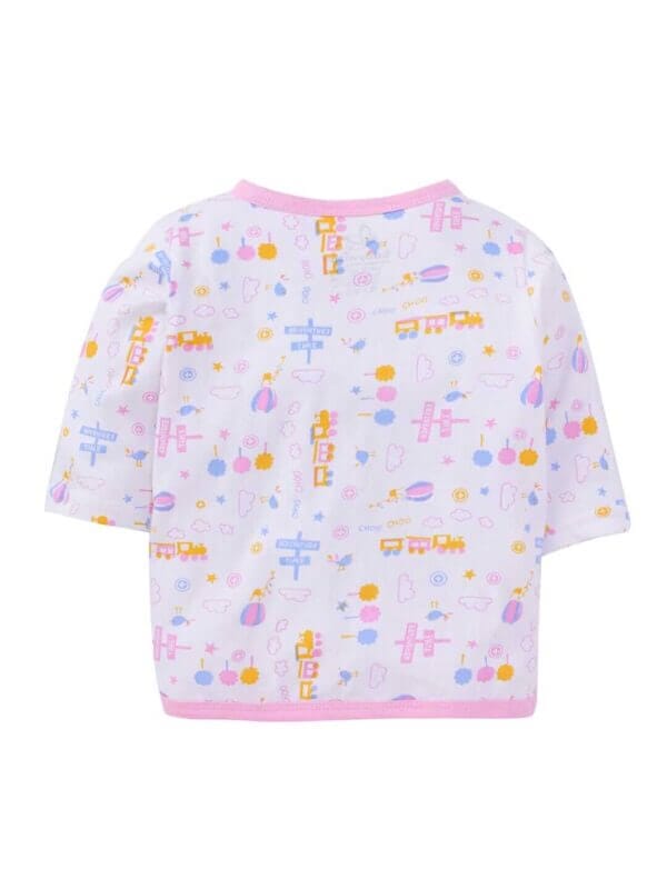 kids top bottom baby Jhabla Set Full Sleeve Pure Cotton kids tshirt Jhabla pajama set - Pink Magic Train Print - Image 3