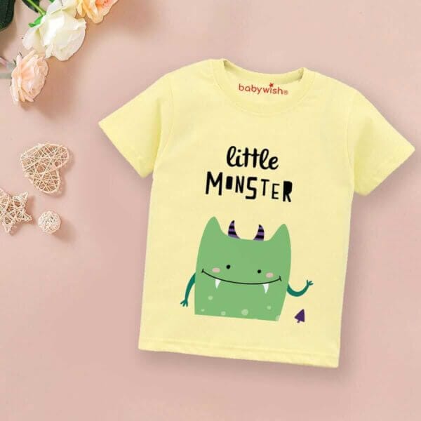 Printable Family T-shirt for Kids Clothes Unisex Newborn Topwear Outfit Cotton Tshirt Half Sleeve Round Neck Dress for Boy n Girl "Little Monster Print" - Image 3