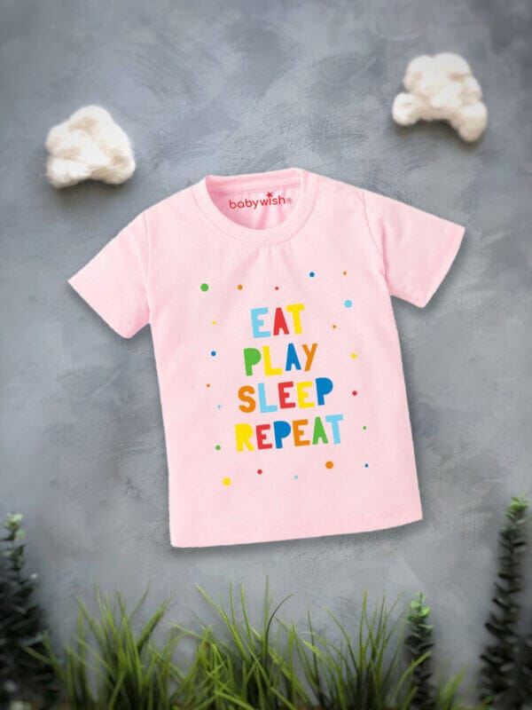 Printable Family T-shirt for Kids Clothes Unisex Newborn Topwear Outfit Cotton Tshirt Half Sleeve Round Neck Dress for Boy n Girl "Eat,Play,Sleep Repeat" - Image 2