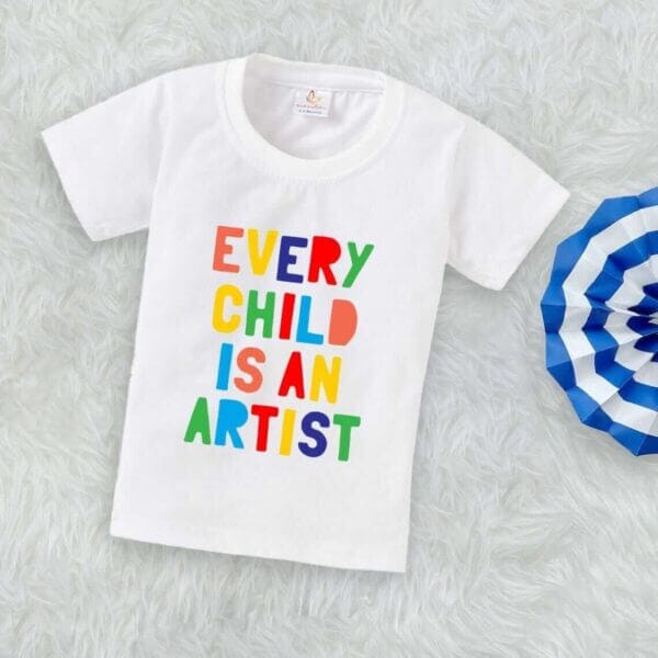 Printable Family T-shirt for Kids Clothes Unisex Newborn Topwear Outfit Cotton Tshirt Half Sleeve Round Neck Dress for Boy n Girl "Every Child is an Artists" - Image 2