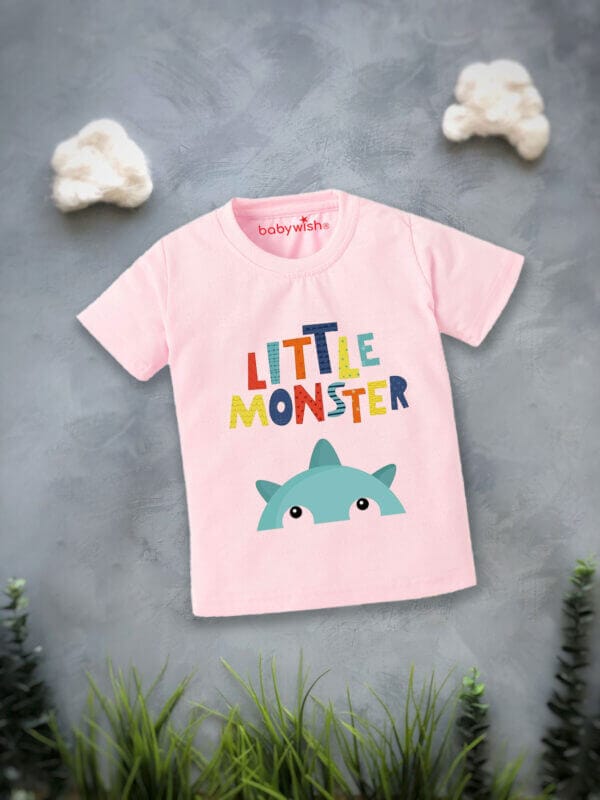 Printable Family T-shirt for Kids Clothes Unisex Newborn Topwear Outfit Cotton Tshirt Half Sleeve Round Neck Dress for Boy n Girl "Little Monster Theme" - Image 2