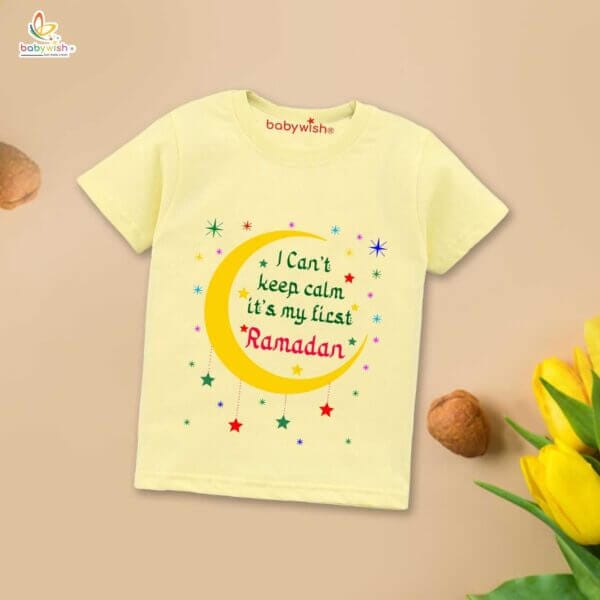 Eid T-shirt for Kids Unisex Ramadan Topwear Outfit Printed Half Sleeve Tshirt Dress for Boy n Girl " I Can't Keep Calm It's Ramdan "