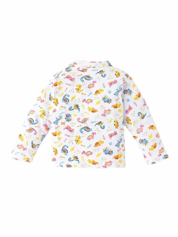 Kids Sleepsuit for Baby Boy’s and Girl’s Topwear and Pajamas Set Long Sleeve Sleepwear Baby Clothing Sets - White Dinosour Print - Image 3