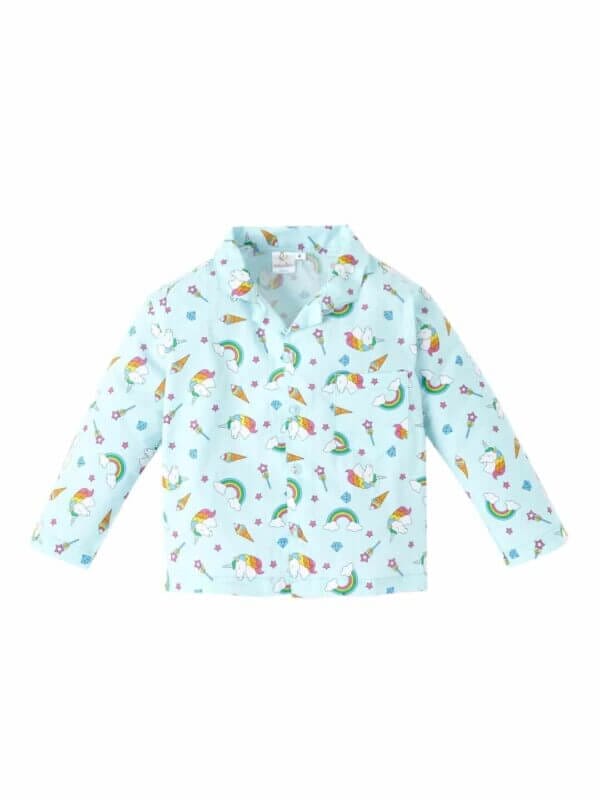 Kids Sleepsuit for Baby Boy’s and Girl’s Topwear and Pajamas Set Long Sleeve Sleepwear Baby Clothing Sets - Light Blue Unicorn Rainbow - Image 2
