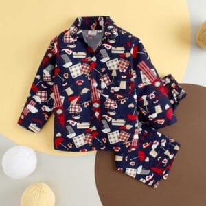 Kids Sleepsuit for Baby Boy’s and Girl’s Topwear and Pajamas Set Long Sleeve Sleepwear Baby Clothing Sets - Blue Clock Print