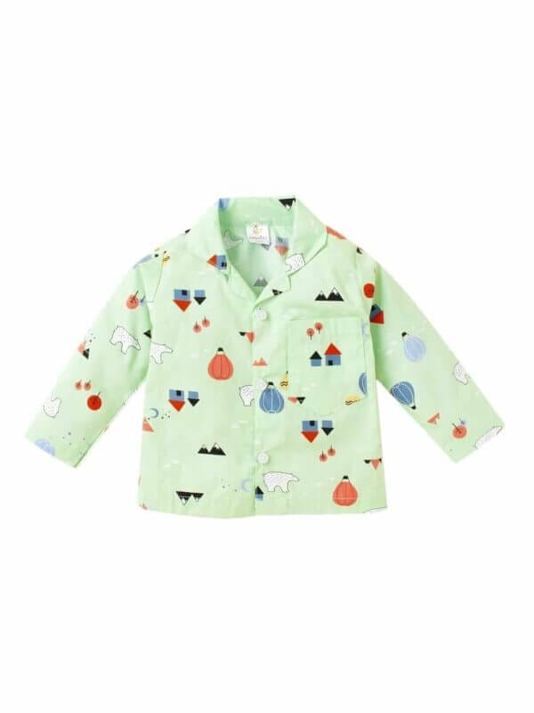 Kids Sleepsuit for Baby Boy’s and Girl’s Topwear and Pajamas Set Long Sleeve Sleepwear Baby Clothing Sets - Green Bear Print - Image 2