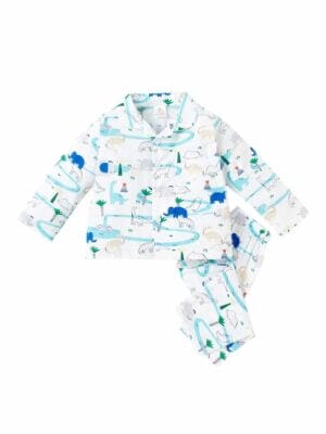 Kids Sleepsuit for Baby Boy’s and Girl’s Topwear and Pajamas Set Long Sleeve Sleepwear Baby Clothing Sets - Blue Elephant Print