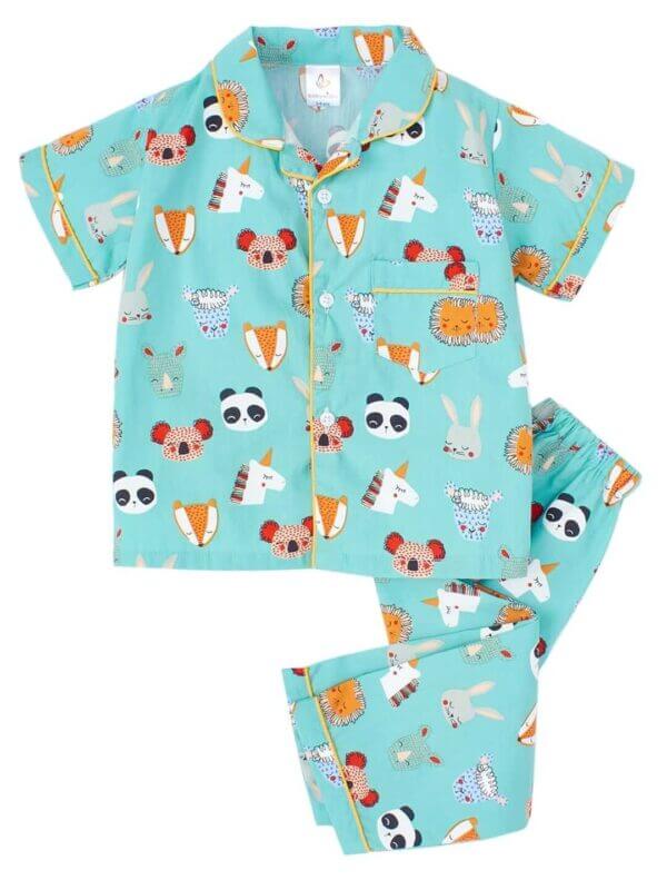 Kids Sleepsuit for Baby Boy’s and Girl’s Topwear and Pajamas Set Long Sleeve Sleepwear Baby Clothing Sets - Blue Panda Printed