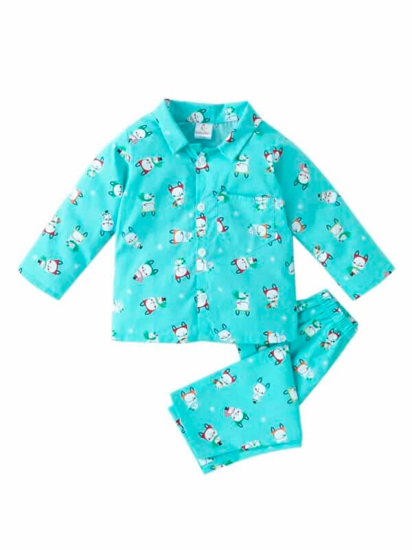 Kids Sleepsuit for Baby Boy’s and Girl’s Topwear and Pajamas Set Long Sleeve Sleepwear Baby Clothing Sets - Blue Snowman Theme