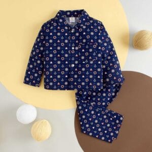 Kids Sleepsuit for Baby Boy’s and Girl’s Topwear and Pajamas Set Long Sleeve Sleepwear Baby Clothing Sets - Blue Wheel Print