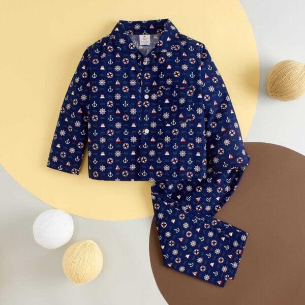 Kids Sleepsuit for Baby Boy’s and Girl’s Topwear and Pajamas Set Long Sleeve Sleepwear Baby Clothing Sets - Blue Wheel Print