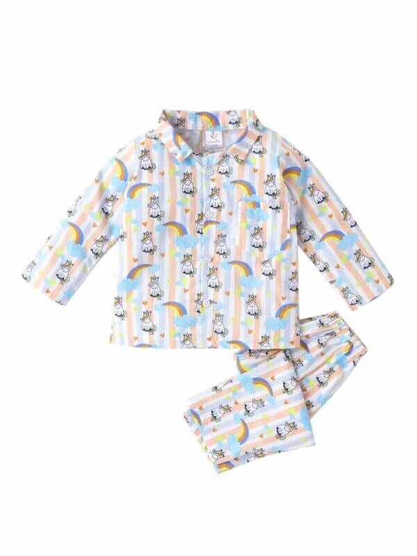 Kids Sleepsuit for Baby Boy’s and Girl’s Topwear and Pajamas Set Long Sleeve Sleepwear Baby Clothing Sets - Cloud Rainbow