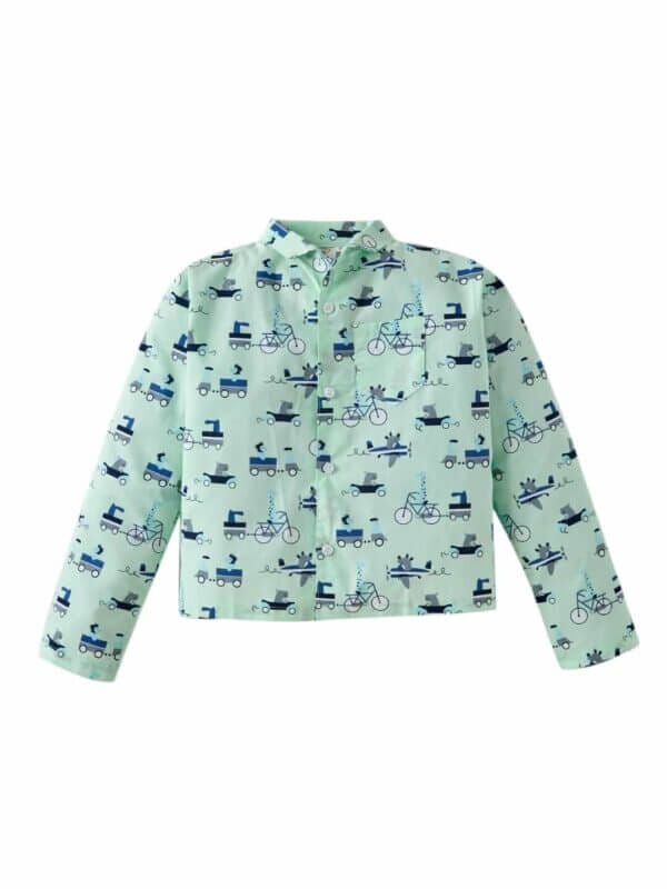 Kids Sleepsuit for Baby Boy’s and Girl’s Topwear and Pajamas Set Long Sleeve Sleepwear Baby Clothing Sets - Green Vehicles Print - Image 2