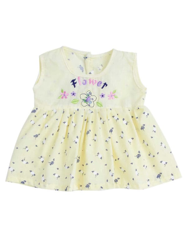 Baby Girl Cotton Frock Newborn Girl Knee Length Sleeveless Dress White Lotus Theme Printed - Image 5