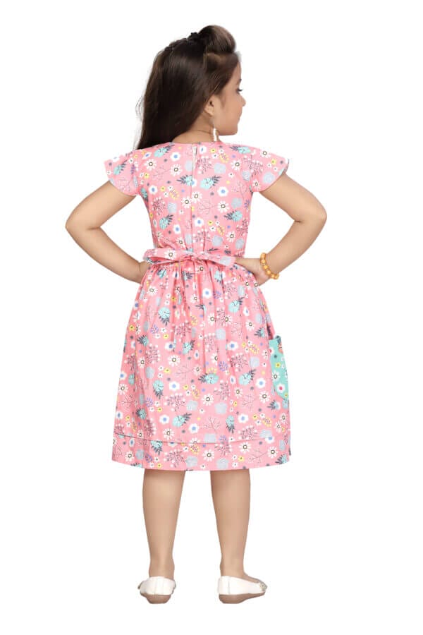 Girl Dress Knee Length Frock Floral Prints Girls Flutter Wings Sleeveless Dress two side pocket Girls Cotton Frock Topwear - All Over Floral Print - Image 2