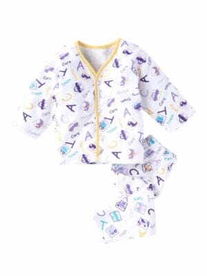 kids top bottom baby Jhabla Set Full Sleeve Pure Flannel kids tshirt Jhabla pajama set - Lemon Flannel Alphabet Print