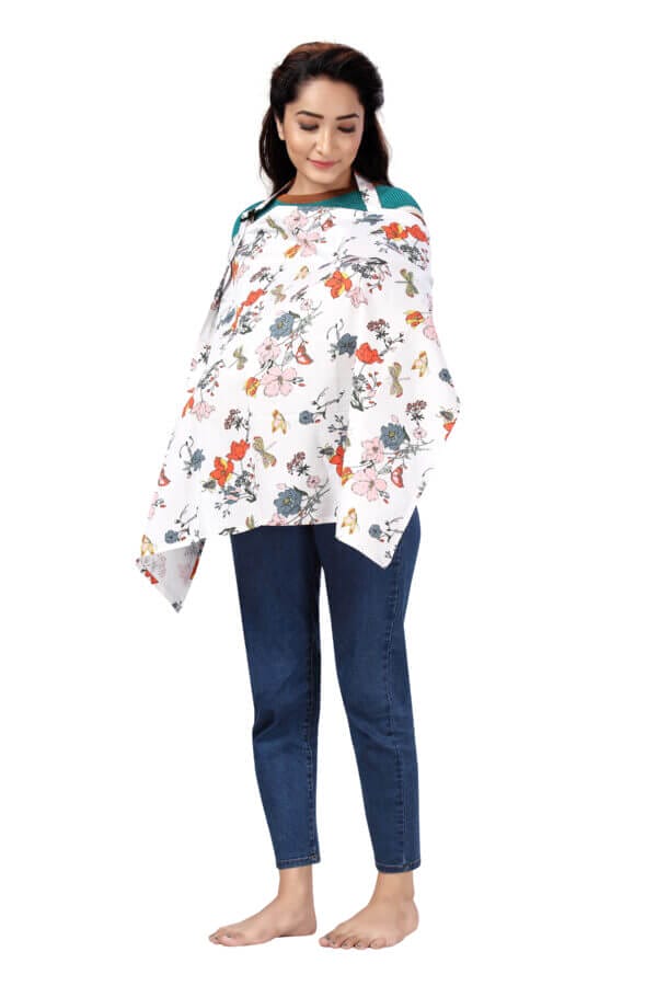 Nursing covers for Mother Breathable feeding cover for Breastfeeding 360° Coverage Protection Cover - White Lotus Floral - Image 6