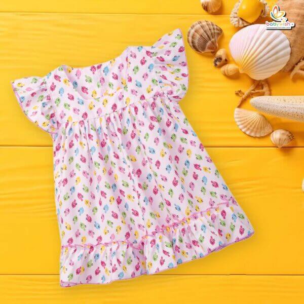 Babywish Baby Girl Cotton Frock Newborn Girl Knee Length Sleeveless Dress Lily Floral Theme Printed - Image 5