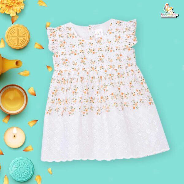 Babywish Baby Girl Cotton Frock Newborn Girl Knee Length Sleeveless Dress Lily Floral Theme Printed - Image 5