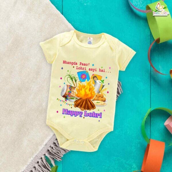 My First Lohri Romper | Bhangda Pao Lohri Aayi Baby Bodysuit | Festive Outfit for Baby Boys & Girls – Babywish - Image 2