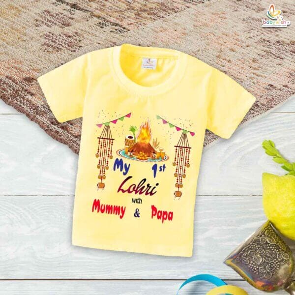 My First Lohri T-Shirt | Lohri with Mummy & Papa Baby Tee | Punjabi Festival Outfit for Babies & Toddlers | Lohri Celebration Clothes | Babywish - Image 4