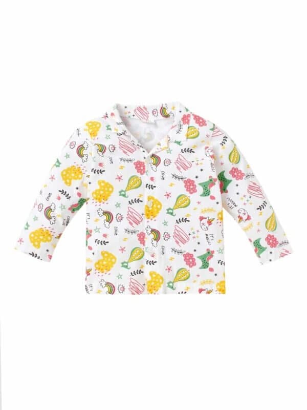 Kids Sleepsuit for Baby Boy’s and Girl’s Topwear and Pajamas Set Long Sleeve Sleepwear Baby Clothing Sets - White Unicorn Rainbow Theme - Image 2