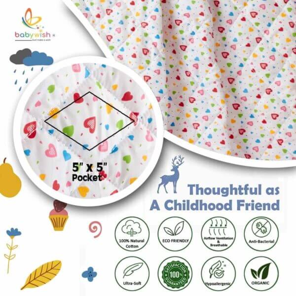 GOTS Certified Organic Cotton Baby Dohar Blanket for Newborn Soft Crib All Seasons Quilt for Microfiber Giftset - Red Heart Print - Image 7