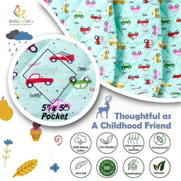 GOTS Certified Organic Cotton Baby Dohar Blanket for Newborn Soft Crib All Seasons Quilt for Microfiber Giftset - Light Blue Vehicles Print - Image 6