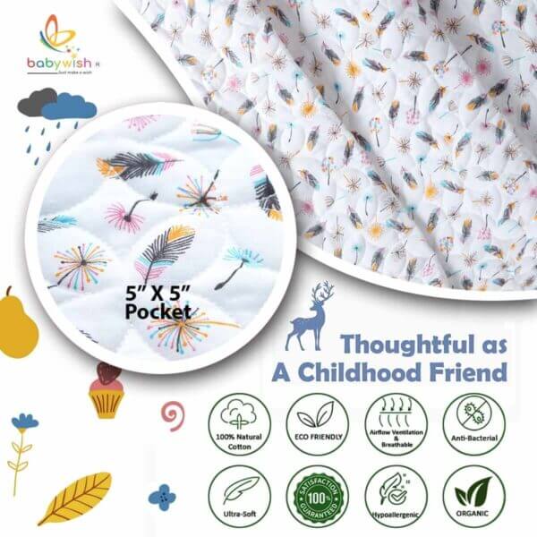 GOTS Certified Organic Muslin Baby Dohar Blanket for Newborn Soft Crib All Seasons Quilt for Microfiber Giftset - Blue Magic Feather - Image 9