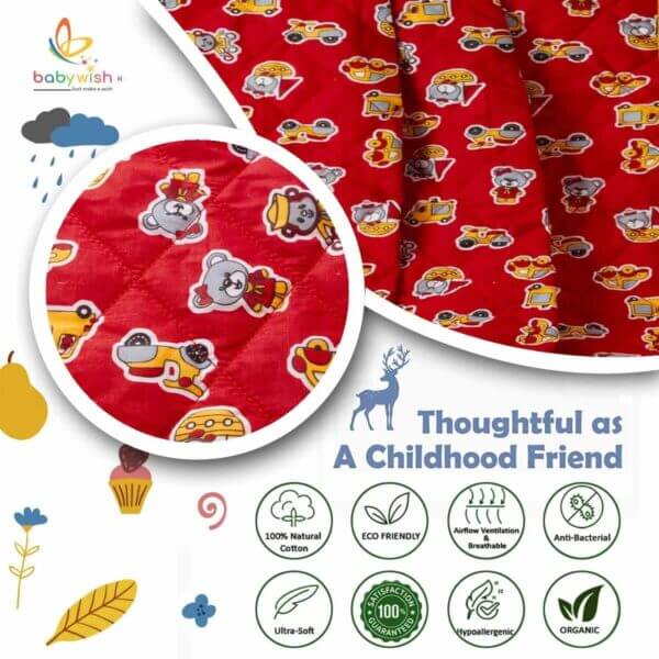 GOTS Certified Organic Cotton Baby Dohar Blanket for Newborn Soft Crib All Seasons Quilt for Microfiber Giftset - Red Dear Bear - Image 7