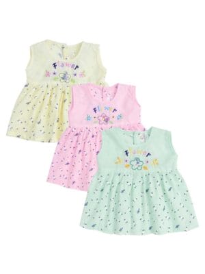 Baby Girl Cotton Frock Newborn Girl Knee Length Sleeveless Dress White Lotus Theme Printed