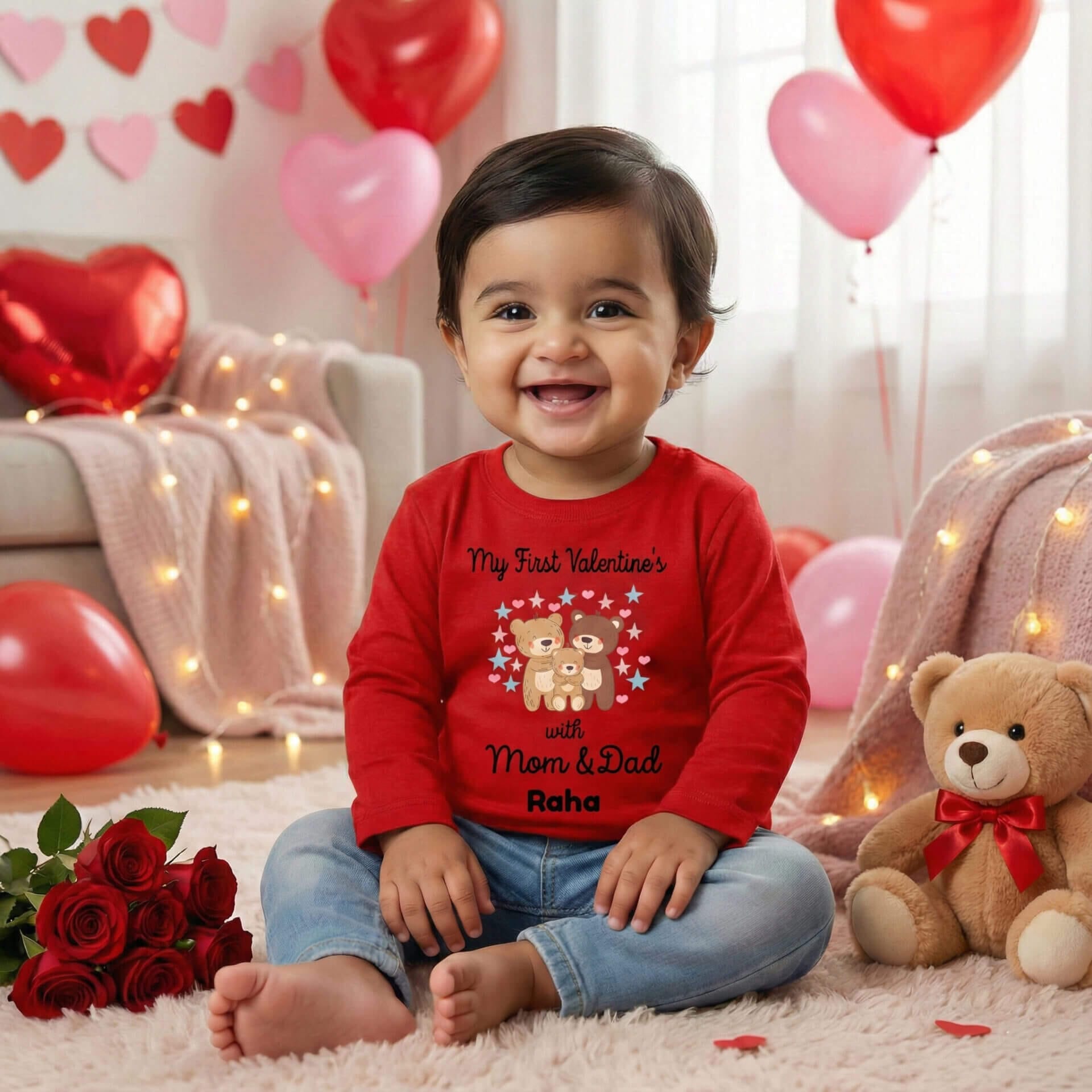 My First Valentine Baby T-Shirt by Babywish – Premium Soft Cotton Long Sleeve Valentine Outfit for Babies | Personalized Love Tee