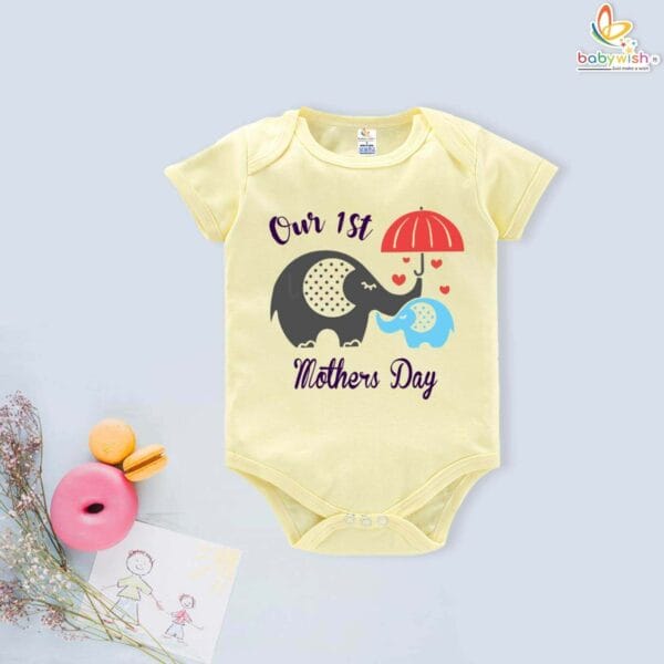 Babywish Mothers Day Baby Romper with Elephant Print - Image 4