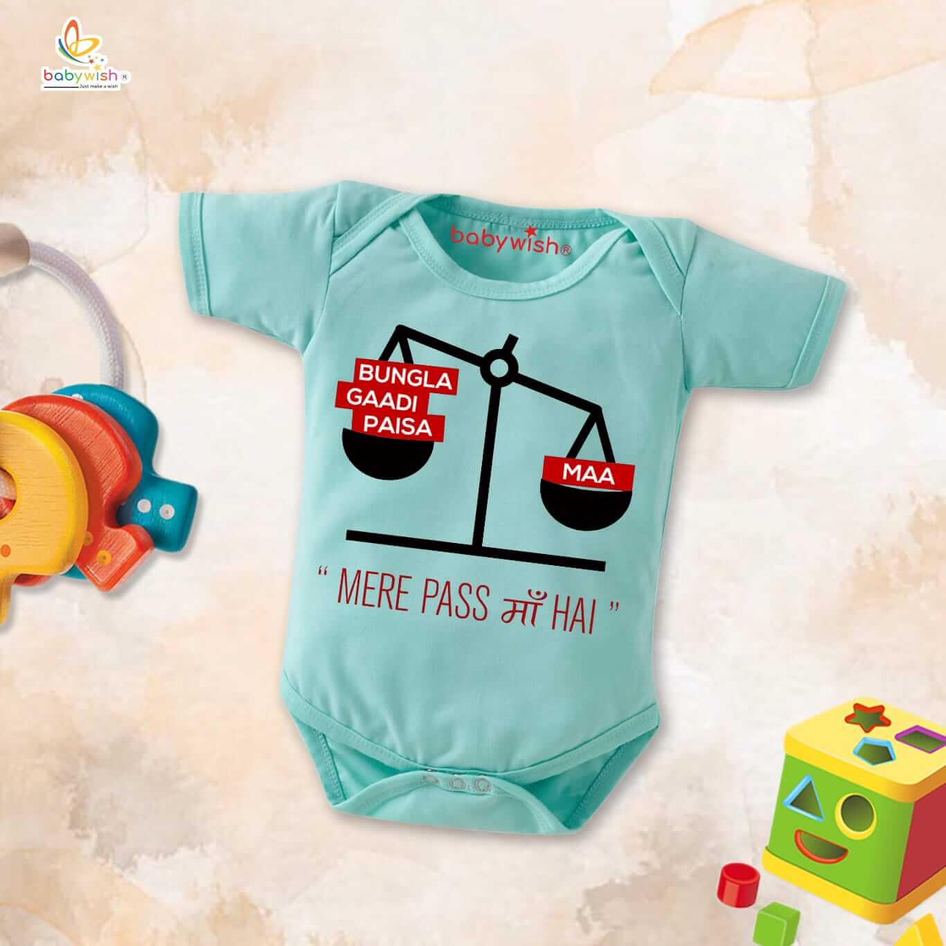 Mothers Day Special Baby Outfit Half Sleeve Unisex Romper Onesies for Newborn baby - Sea Green, 0-3 Months