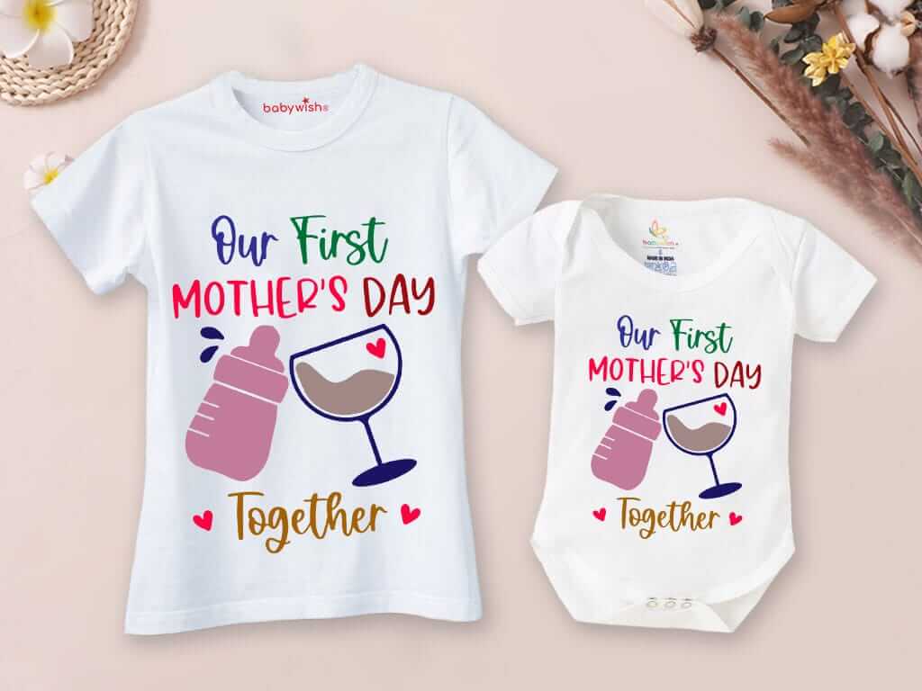 Mother’s Day Special Combo – White T-Shirts and Romper Sets for Mother & Baby, Matching Soft & Comfortable Outfits, Perfect Gift for Mother & Baby, Combo Pack of 2
