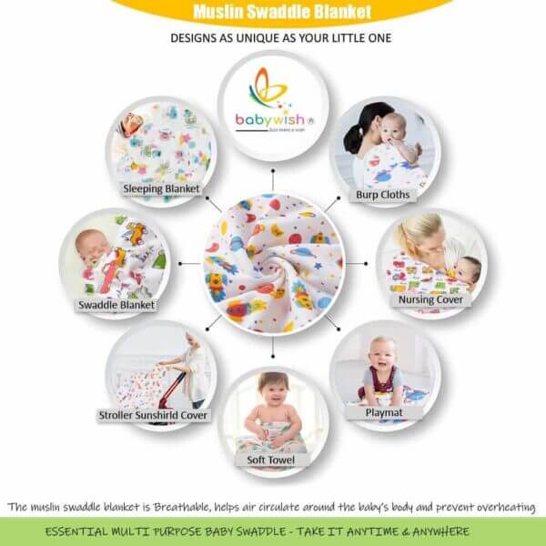 Muslin Swaddle Blankets 100% Organic for newborn Baby Multipurpose Infant Swaddle 112x112cm - Combo Pack of 4 - Image 10