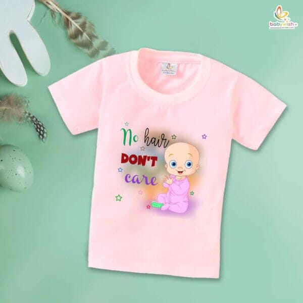 First Mundan ceremony T-shirt for Kids Clothes Unisex occasion mundan Topwear Outfit Half Sleeve for Boy n Girl | No Hair Don't Care | - Image 3