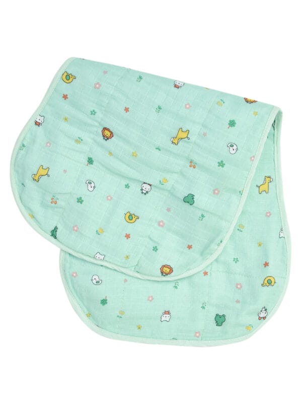 Green muslin burp cloth for babies – soft and absorbent animal print burping towel by Babywish