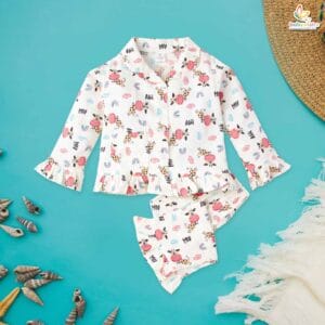 Organic Muslin Sleepsuit for Girls | Cute Printed Night Suit Set | Babywish