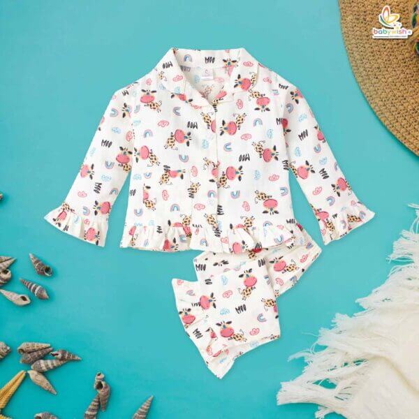 Organic Muslin Sleepsuit for Girls | Cute Printed Night Suit Set | Babywish
