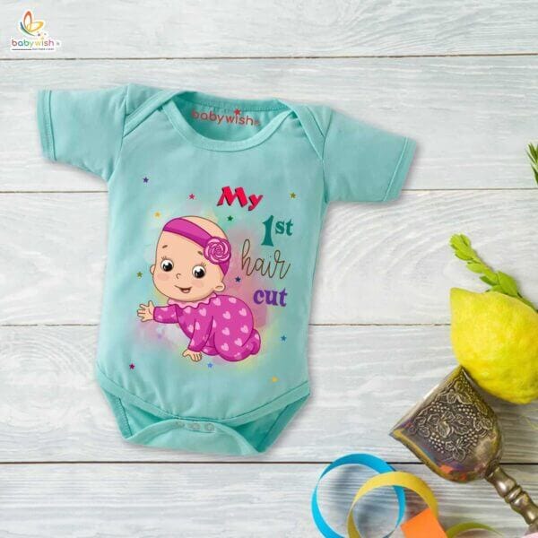 Newborn mundan ceremony clothes Bodysuit romper for Unisex Onesies Infant Half Sleeve | My 1st Hair Cut | - Image 2