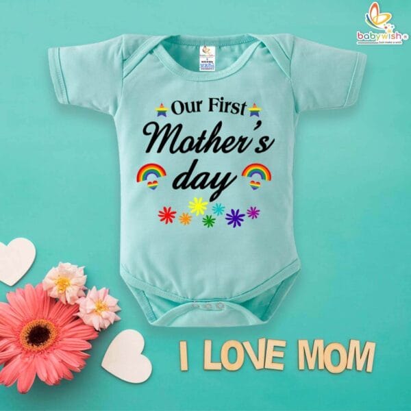 Our First Mothers Day Rainbow Print Babywish Romper/Onesies - Image 2
