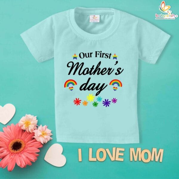 Our First Mothers Day Rainbow Print Babywish Tshirt Celebrate Mommy & Baby Love with Adorable Comfort - Image 2