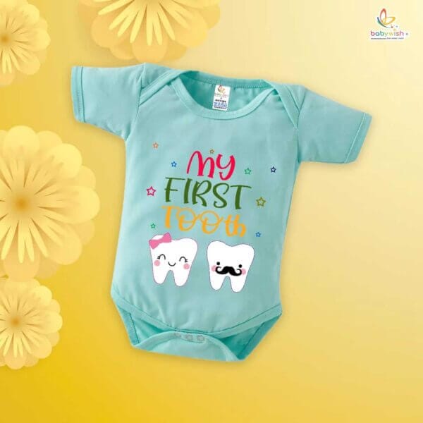 My First Tooth Baby Romper – Milestone Bodysuit with Boy & Girl Tooth Print | Soft Cotton Romper for Newborns & Infants – Babywish - Image 2