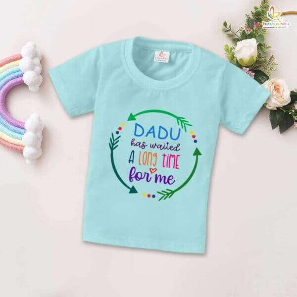 Dadu Has Waited a Long Time for Me T-Shirt – My Dadu & Dadi Matching Family T-Shirt – Emotional Grandparents Gift, Soft Cotton Tee for Dadu & Dadi – Babywish - Image 2